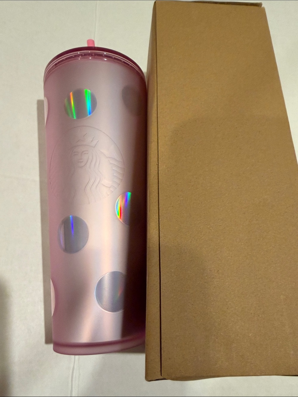 Starbucks Pink Iridescent Polka Dot Tumbler with Pink Straw